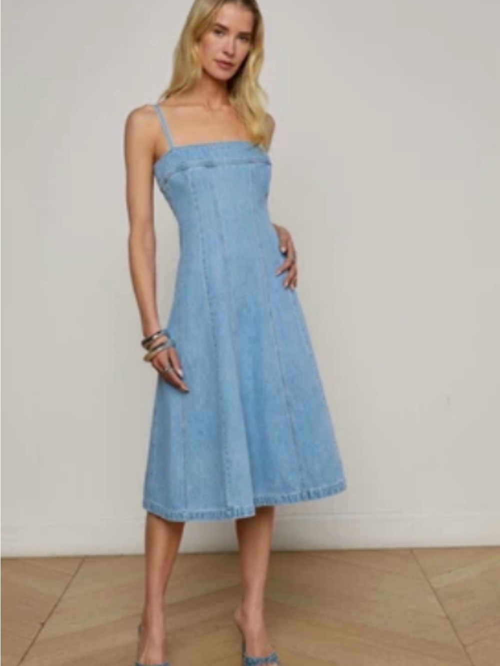 L'AGENCE Mitzy light Blue Denim Midi Dress